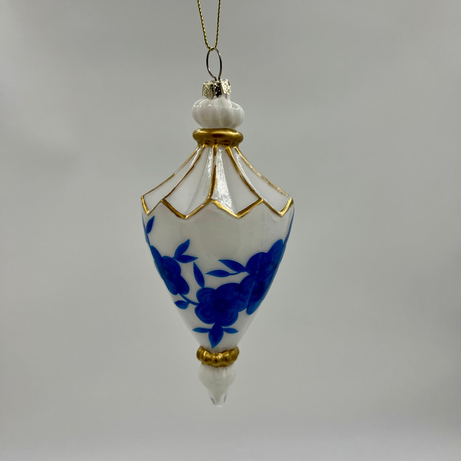 6" Chinoiserie Glass Finial Ornament - Blue and White