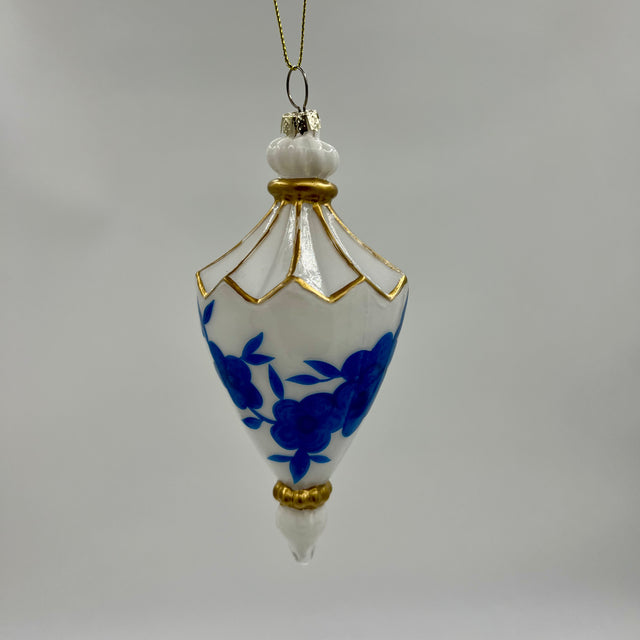 6" Chinoiserie Glass Finial Ornament - Blue and White