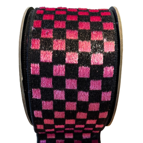 Ice Velvet Check Ribbon, Pink & Black, additional view