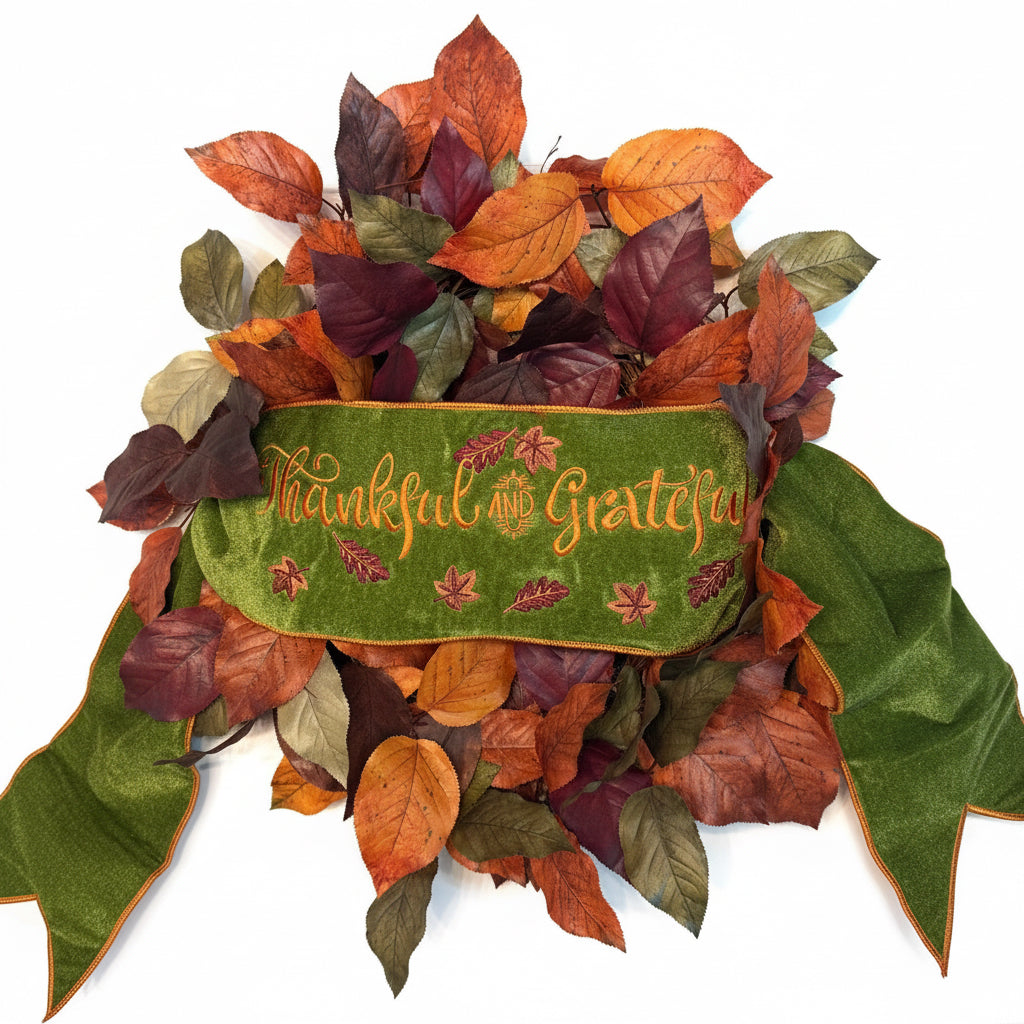 6" x 56" Velvet Embroidered "Thankful and Grateful" Banner