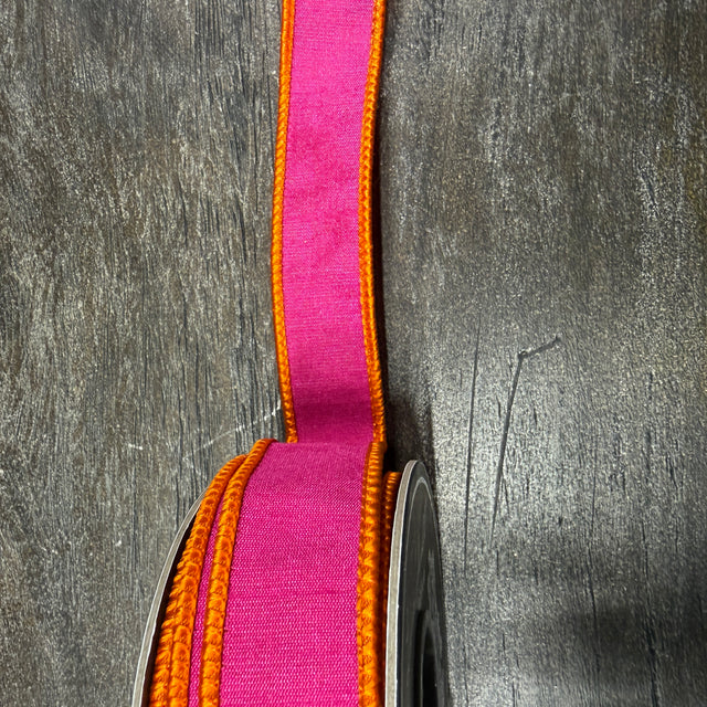 1"X10YDS Orange&Fuchsia Dupioni Reversal Deluxe Backed Wired Edge Ribbon