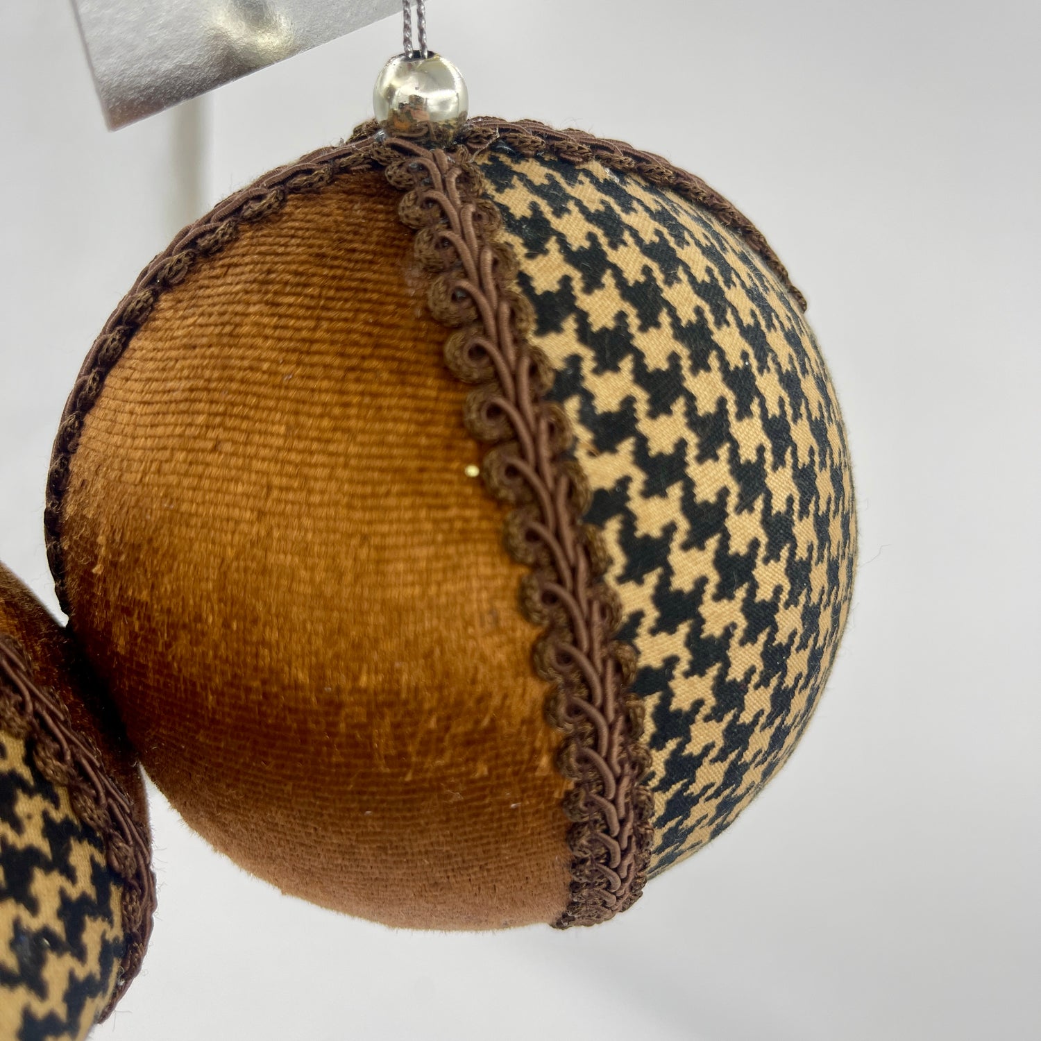 Houndstooth Ball and Onion Ornaments, Set of 2 in Brown or Black