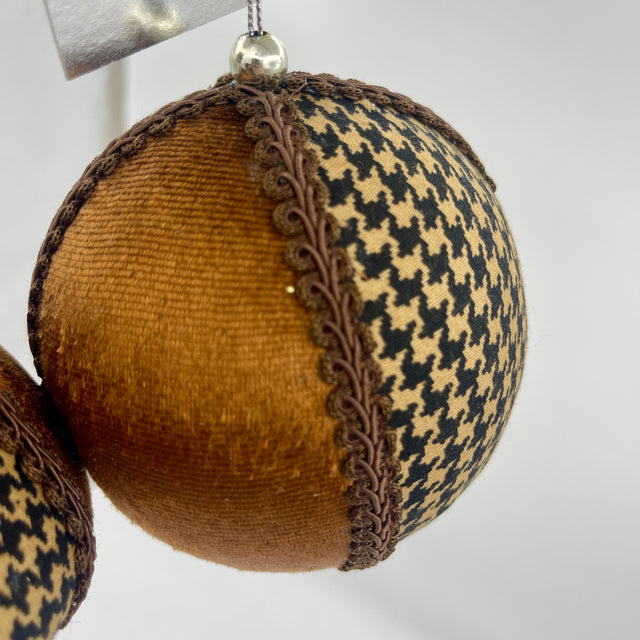 Houndstooth Ball and Onion Ornaments, Set of 2 in Brown or Black