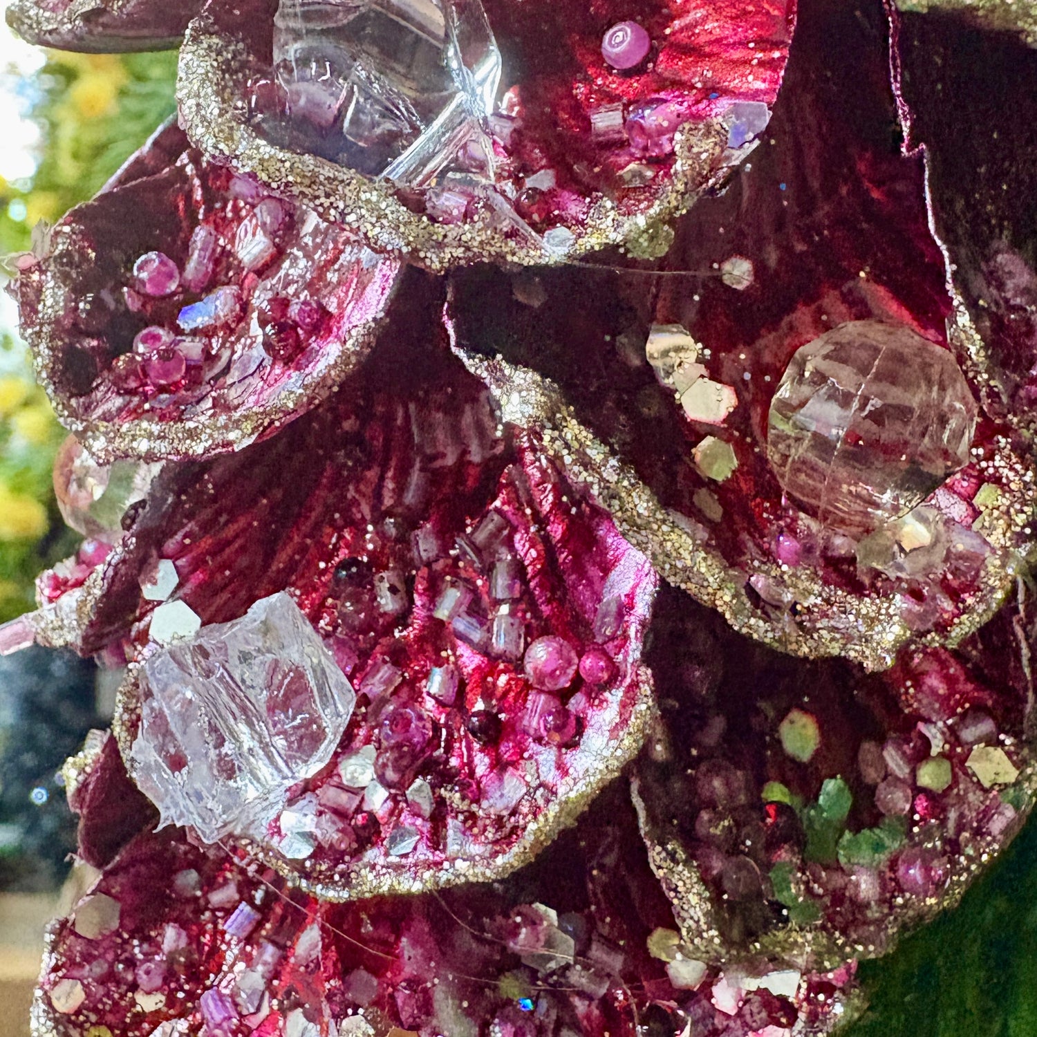 6"L Jewel Pinecone Ornament | Red