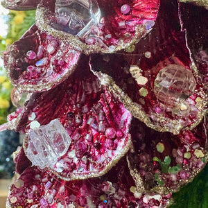6"L Jewel Pinecone Ornament | Red