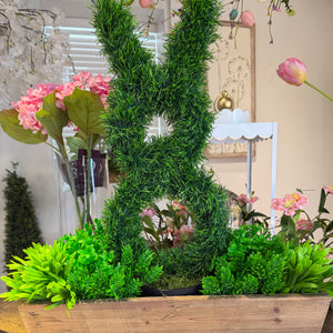 26" Bunny Topiary in Wooden Planter with Greenery