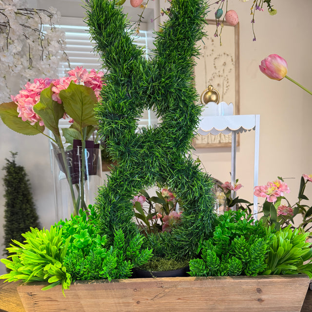 26" Bunny Topiary in Wooden Planter with Greenery