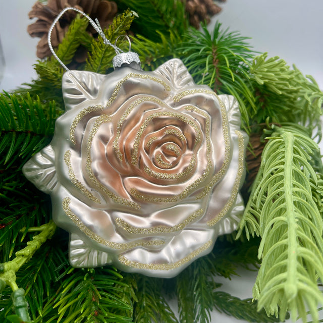 5" Pink Champagne Glass Rose Ornament