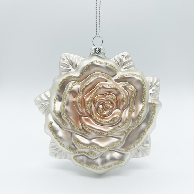 5" Pink Champagne Glass Rose Ornament