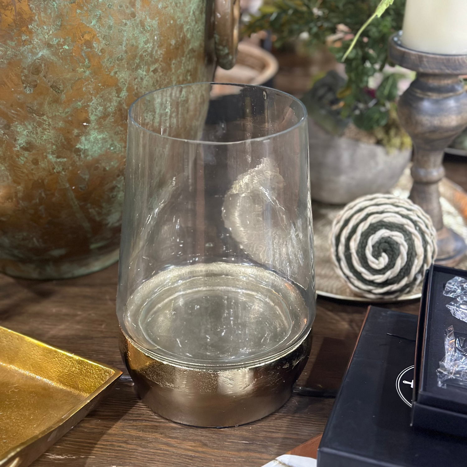 9" Hurricane Glass Hammered Candle Holder