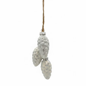 1" Glass Pinecone Frosted Glitter Ornament