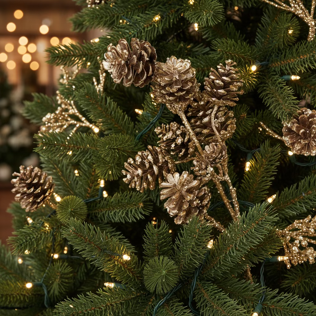 29" Platinum Gold Pinecone Spray