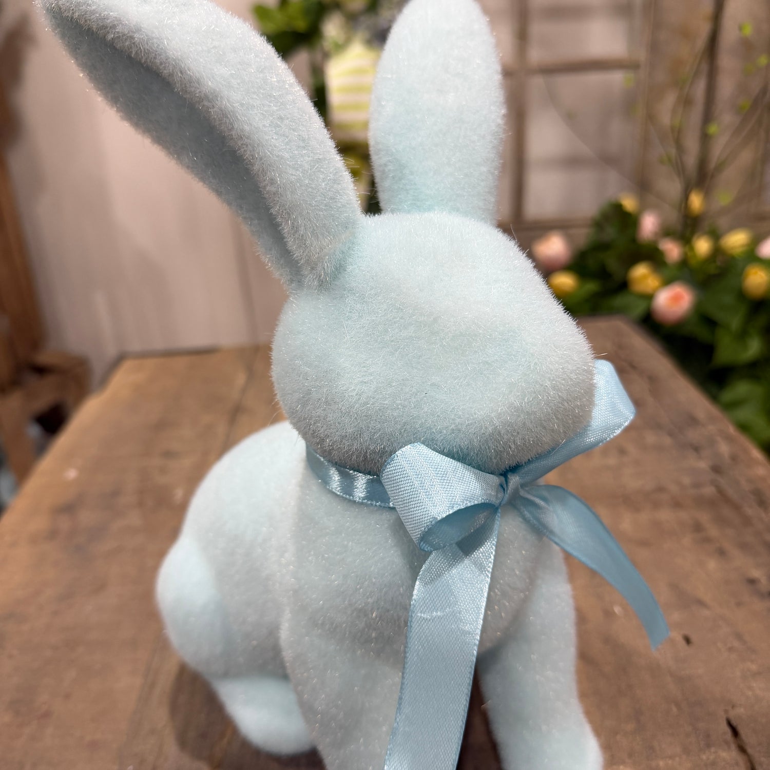 16" Pastel Blue Flocked Bunny Rabbit (Sold Individually)