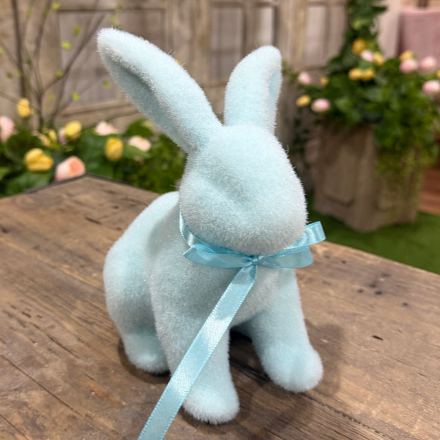 8.75" Pastel Blue Flocked Bunny
