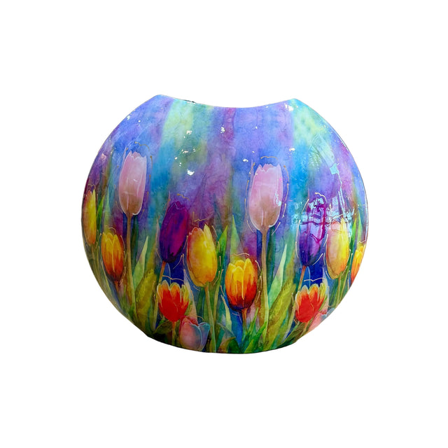 15"HX13"W Oval Metal Vase W/Tulips