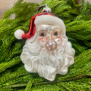 5.25" Glass Santa Head- Bubble Gum Ornament
