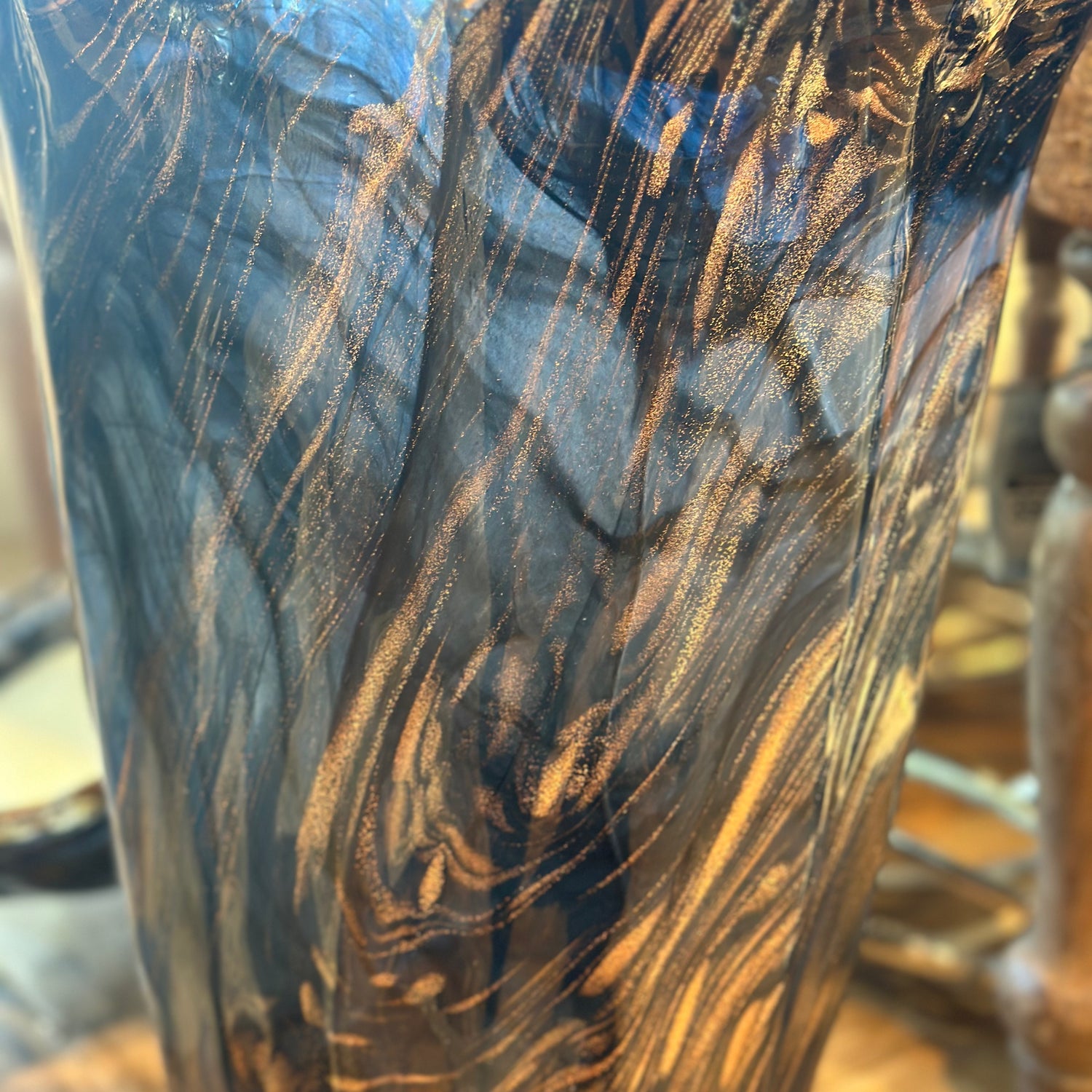 15" Ginerva Vase Opulent Amber and Black Swirled Italian Art Glass