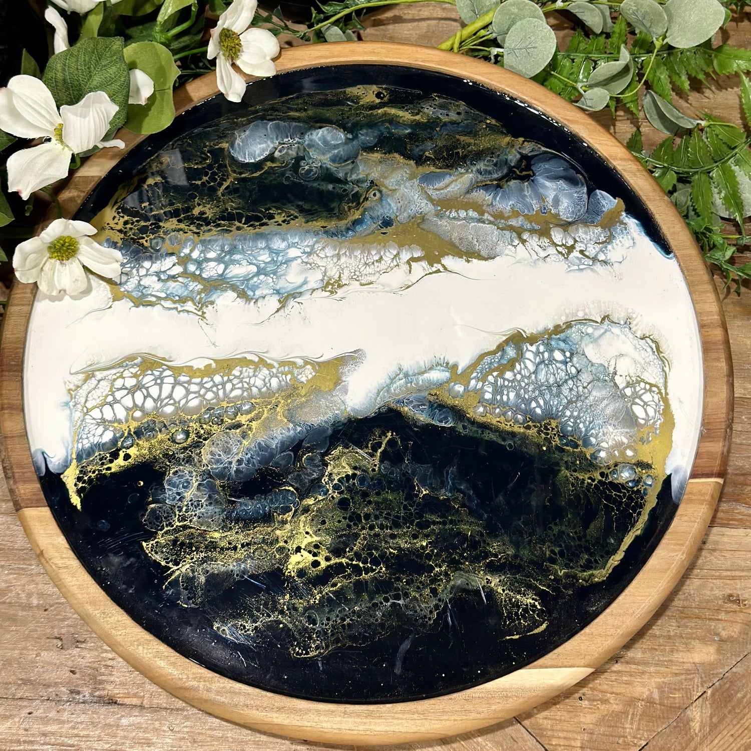 16" Acacia Resin Lazy Susan Sapphire Sky