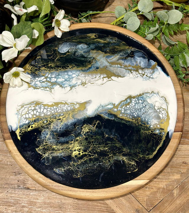 16" Acacia Resin Lazy Susan Sapphire Sky