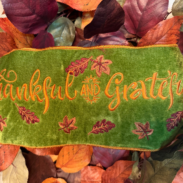 6" x 56" Velvet Embroidered "Thankful and Grateful" Banner