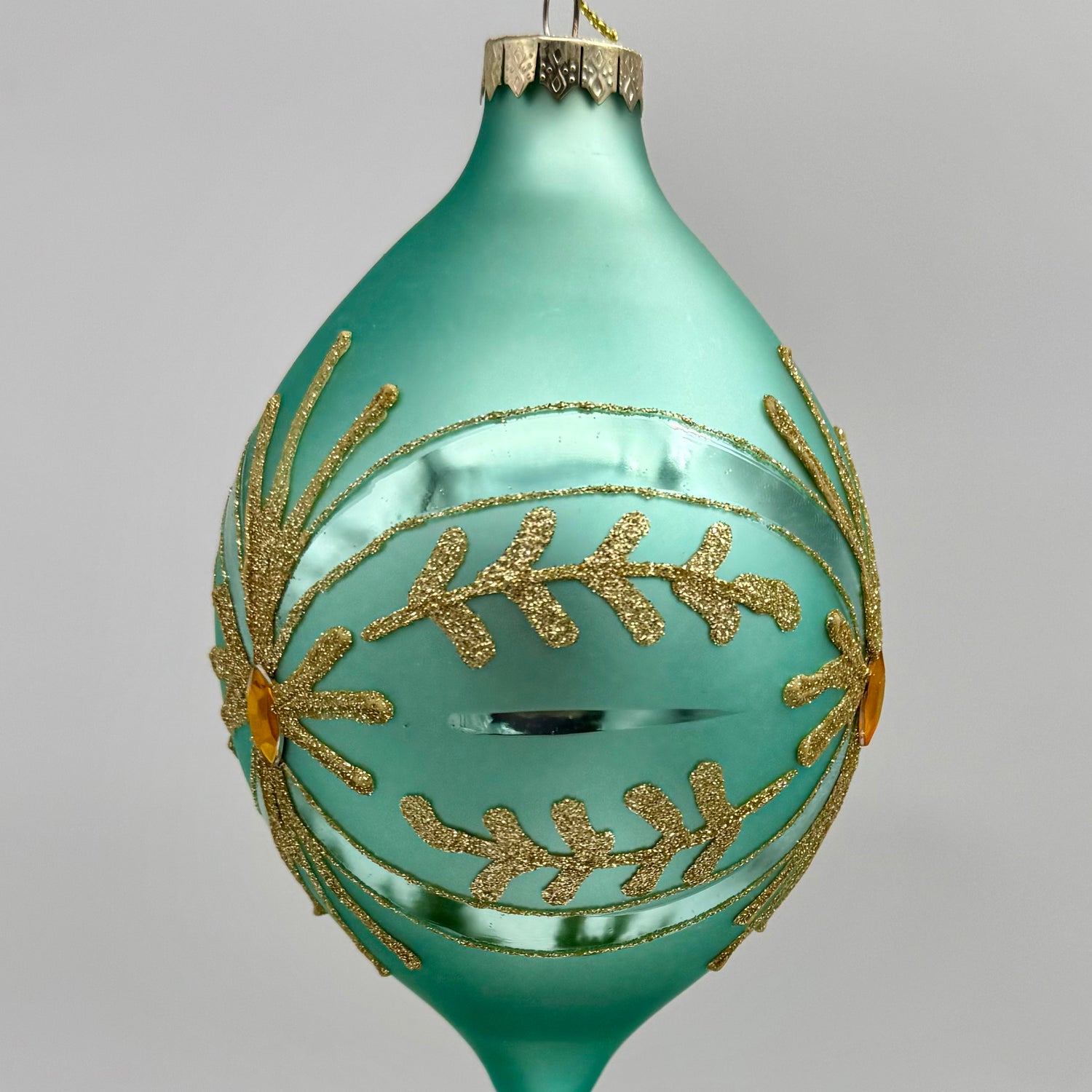 5-6" Turquoise/Gold Glass Ornament