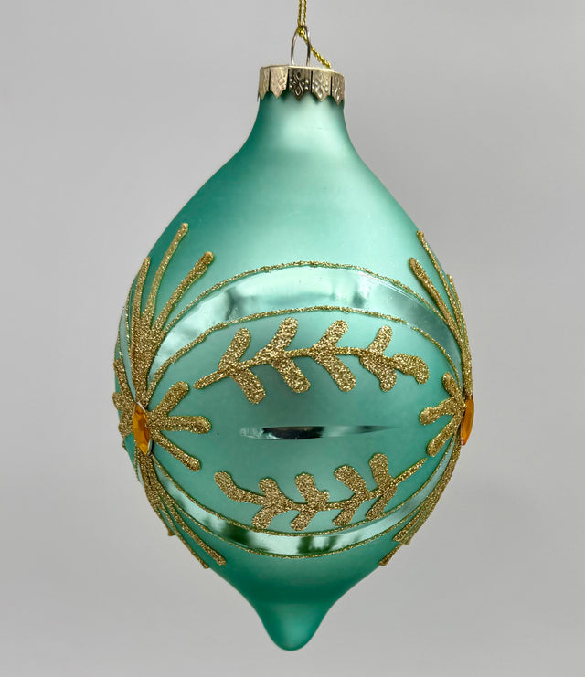 5-6" Turquoise/Gold Glass Ornament