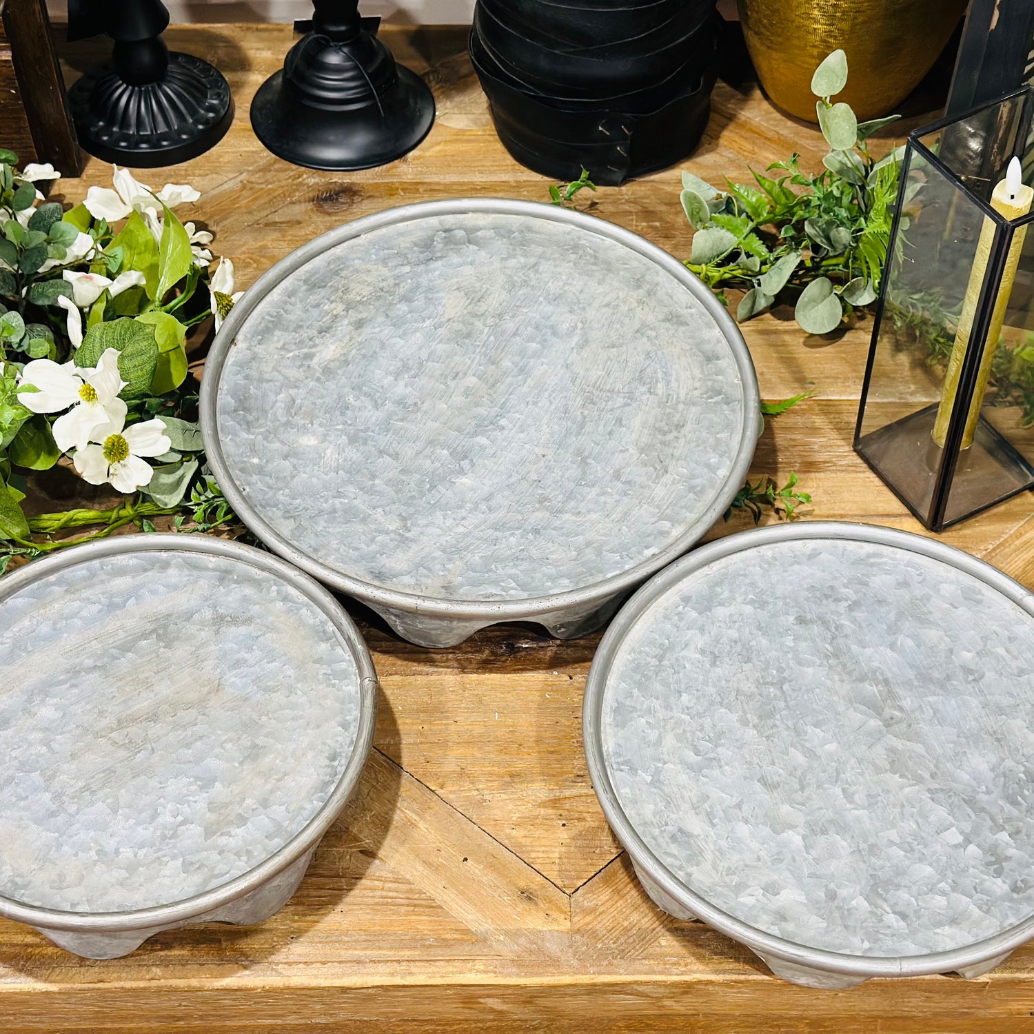 14”-11”-10” Aged Metal Display Platforms Set of 3