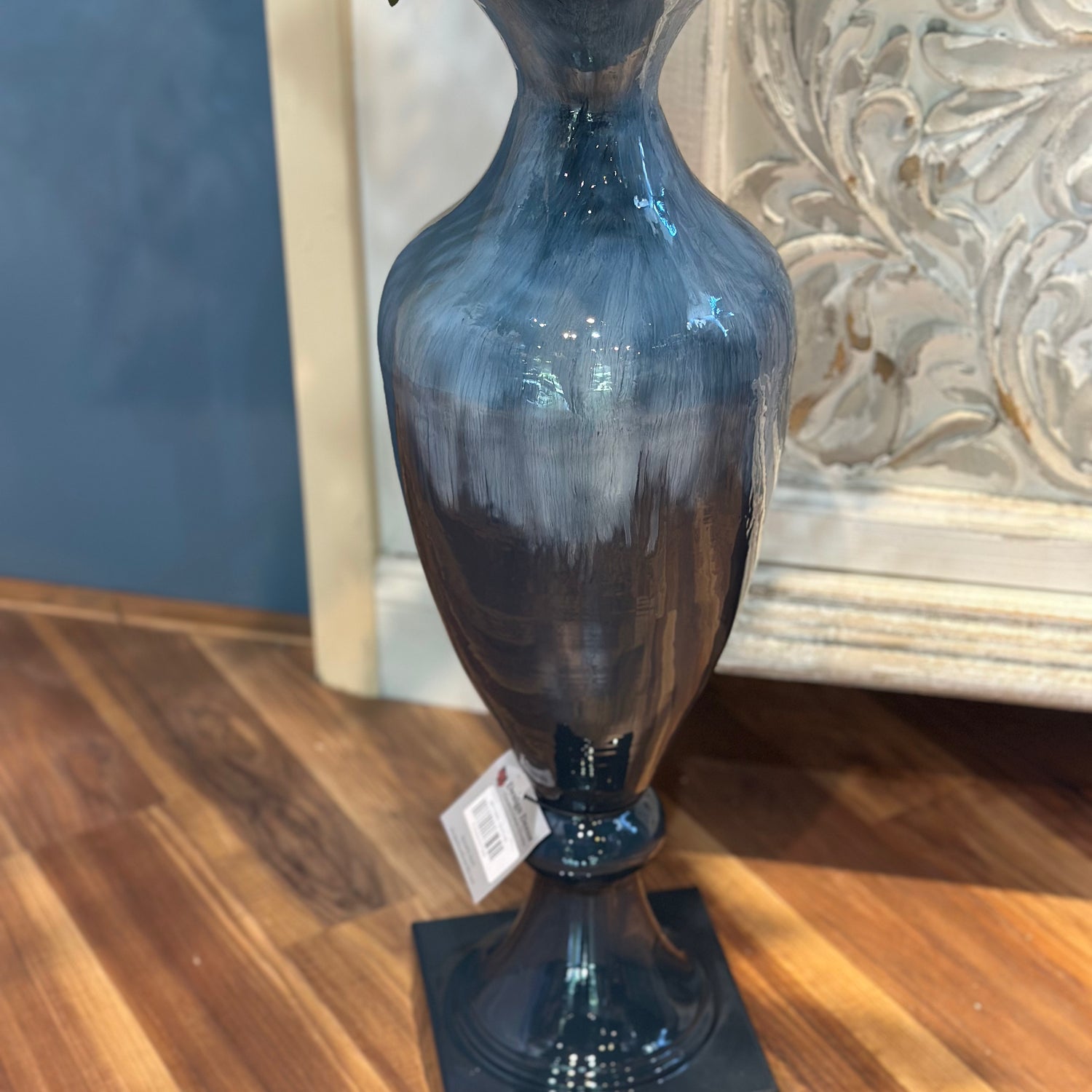 27" Blue & White Mixed Hand-Painted Vase
