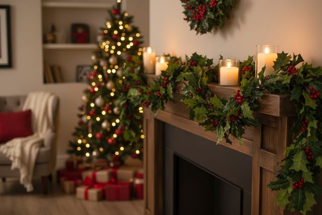 6' Mixed Greens & Holly Berries Garland