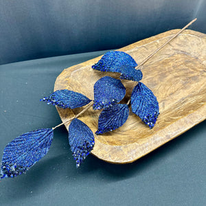 26" Blue Glitter/Sequin Tip Beach Leaf Spray