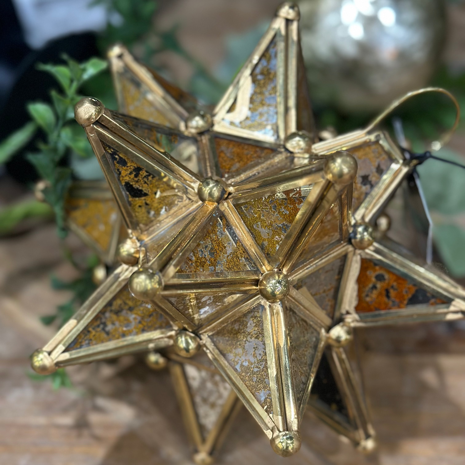 6” Gold Metal/Glass Star Lantern