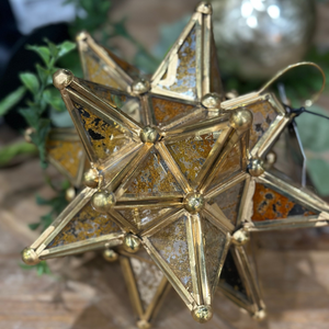 6” Gold Metal/Glass Star Lantern