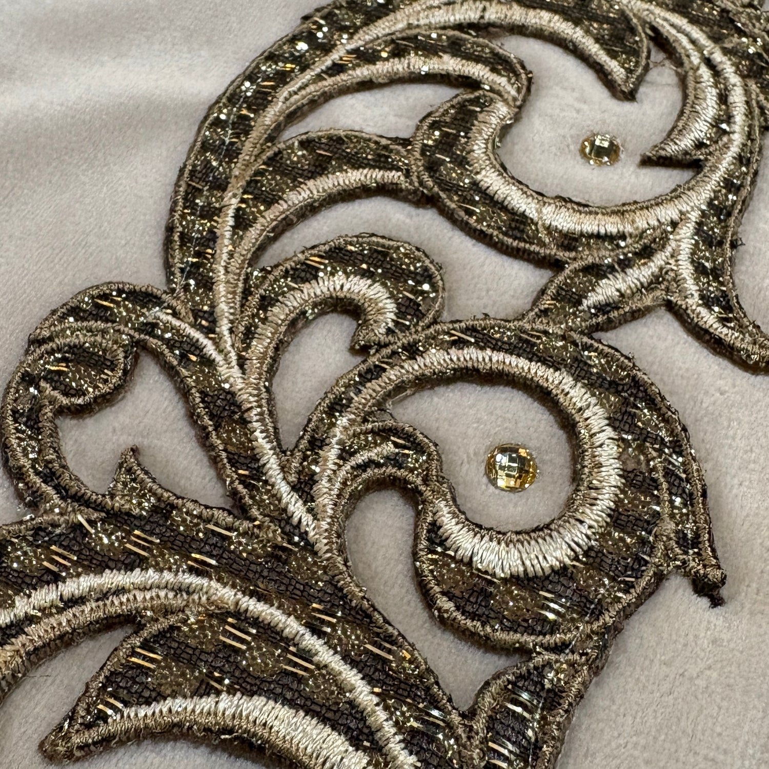 13" x 72" Champagne Embroidered Scroll Velvet Table Runner