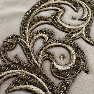 13" x 72" Champagne Embroidered Scroll Velvet Table Runner