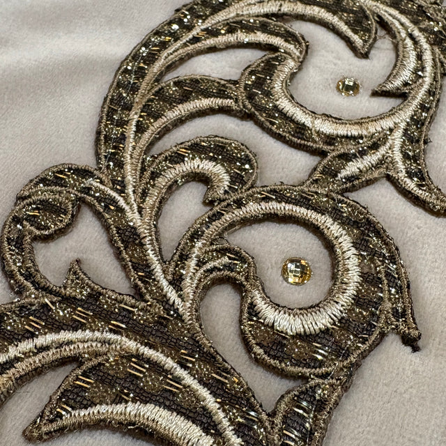 13" x 72" Champagne Embroidered Scroll Velvet Table Runner