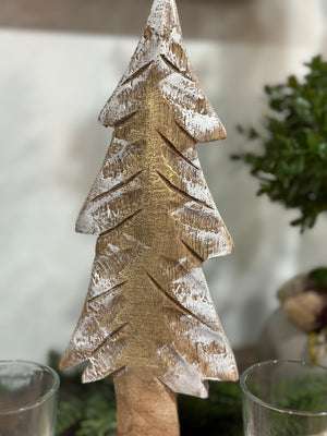 14.5"Carved Wood Fir Forest Votive Holder