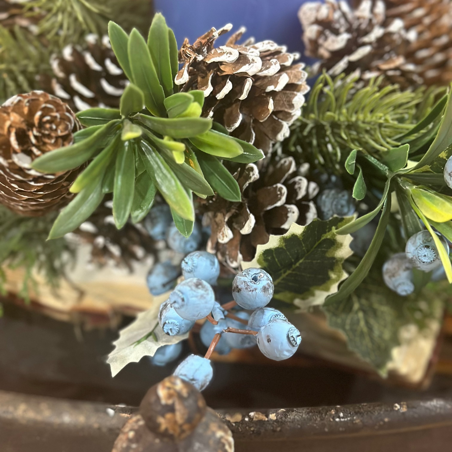 16"BLUEBERRY-SNOWCYPRESS-CONE candleholder
