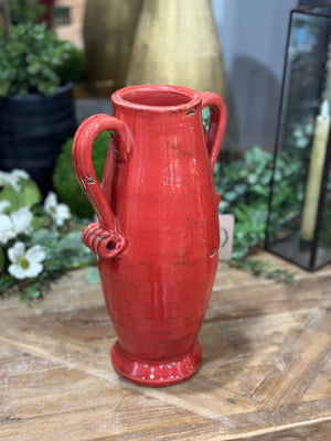 13" Red Glazed Handled Urn