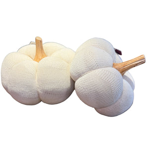 8.25"/6.5" Cream Knit Pumpkins with Wood Stem | Set of 2