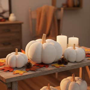8.25"/6.5" Cream Knit Pumpkins with Wood Stem | Set of 2
