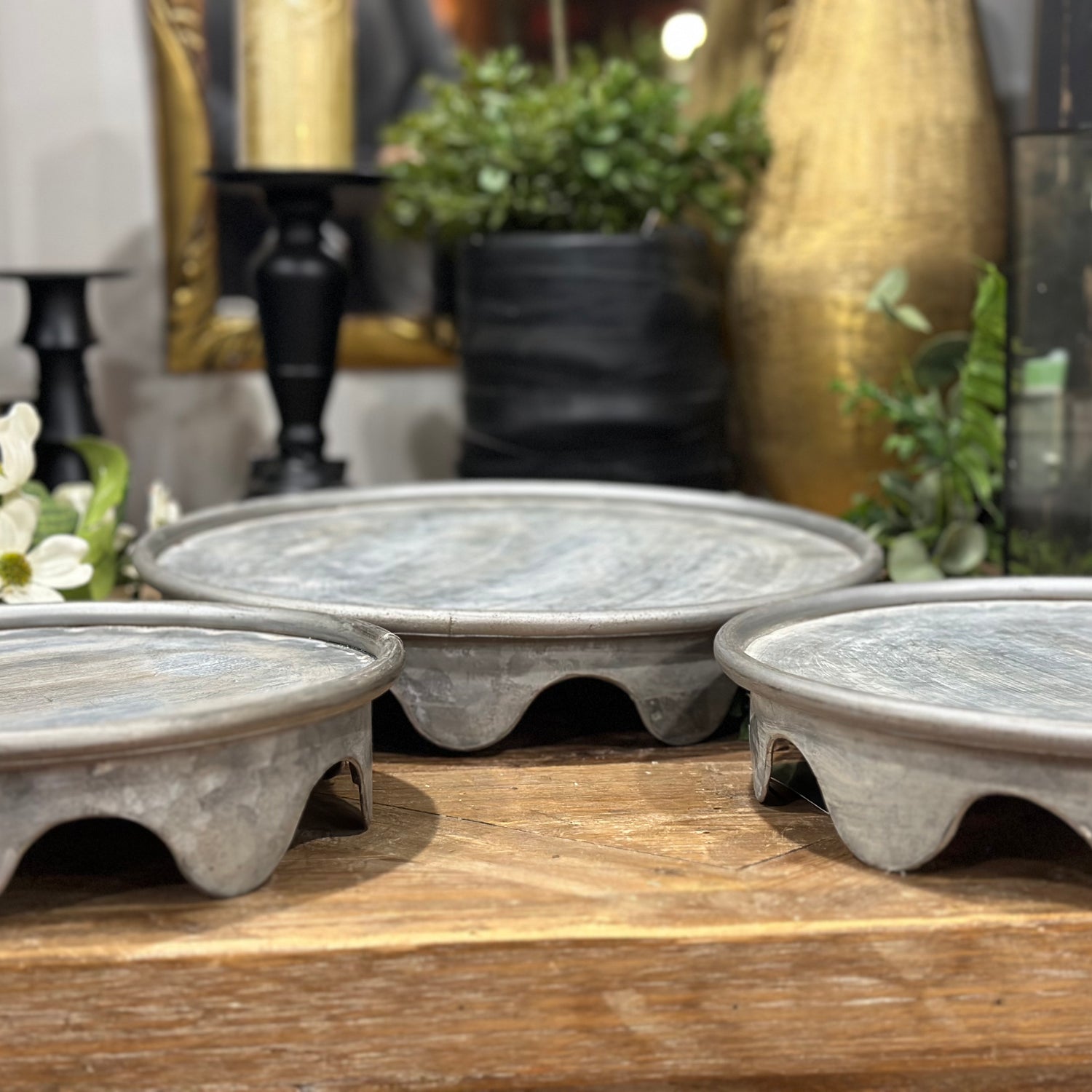 14”-11”-10” Aged Metal Display Platforms Set of 3