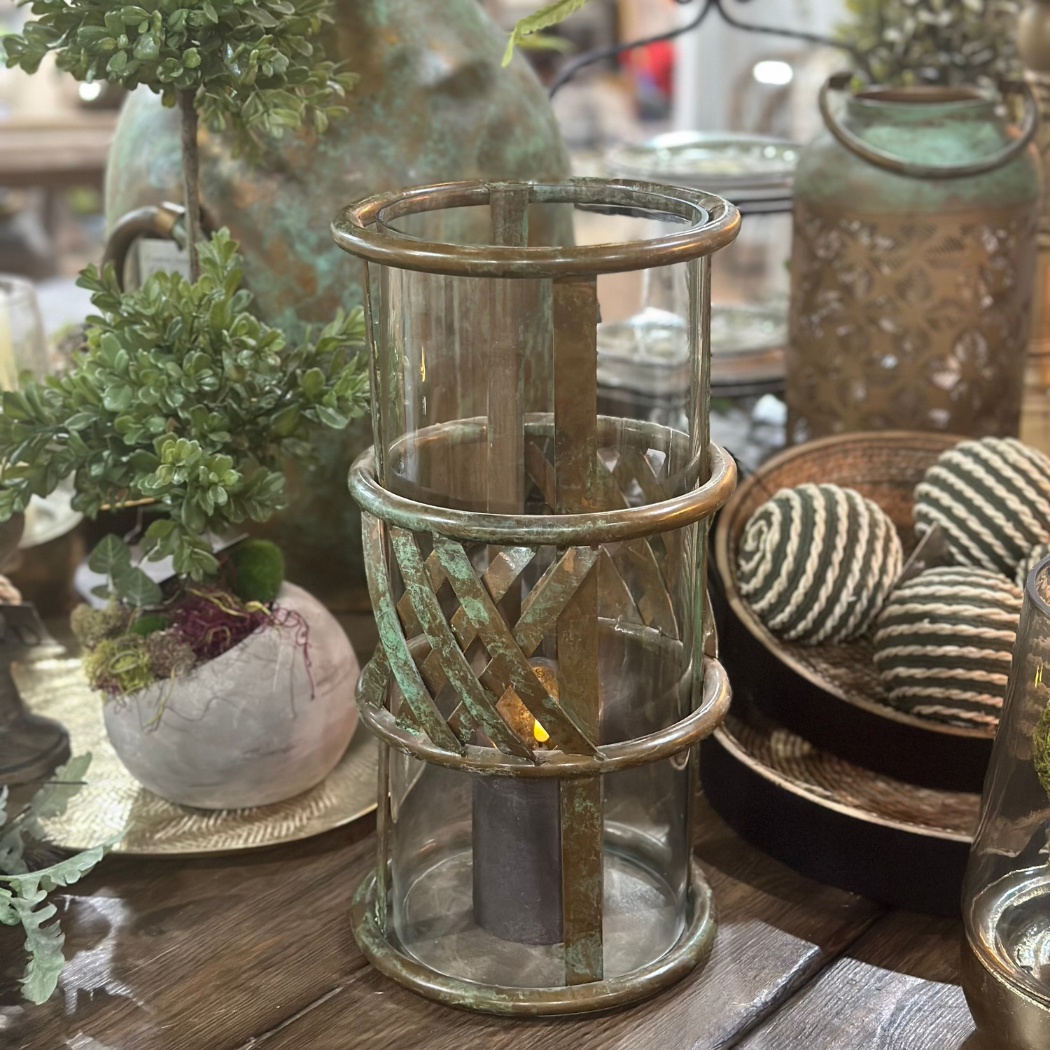 14" Patina Hurricane Lantern