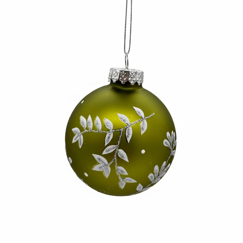 3" Glass Leaf Design Ball - Green Set of 6
