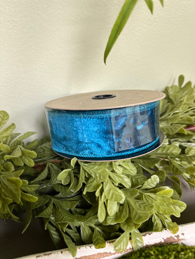 1.5" Teal Blue Crushed Velvet Ribbon- 10 Yards