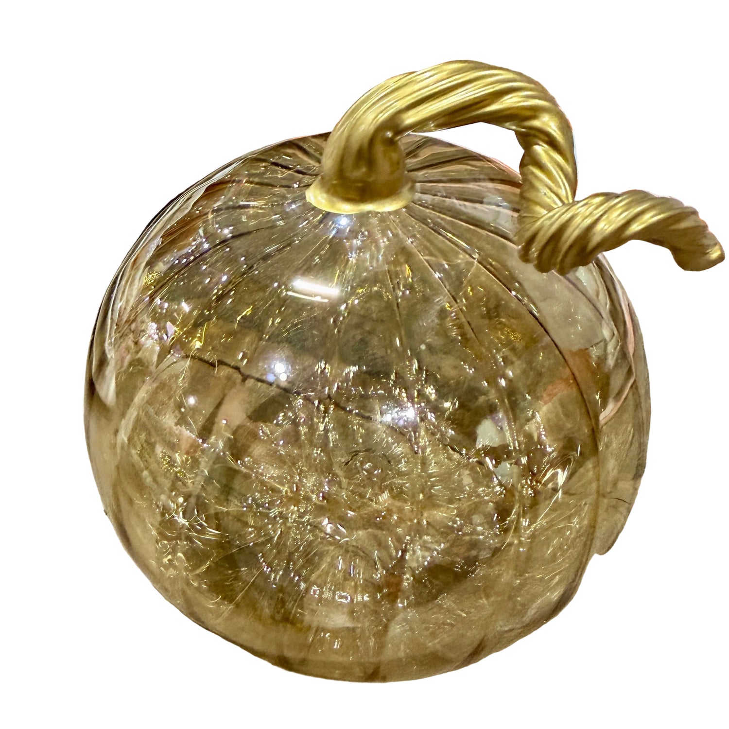 3" Iridescent Cinnamon Blown Glass Tabletop Pumpkin