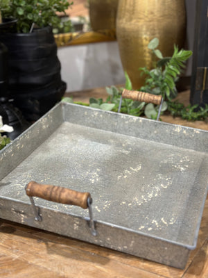 13” Metal Tray with Wooden Handle