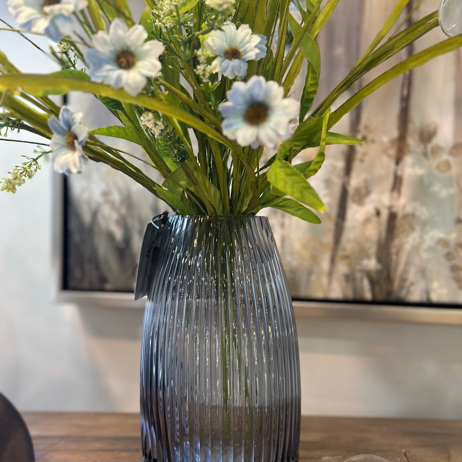 8.25” Ribbed Blue Gray Glass Vase