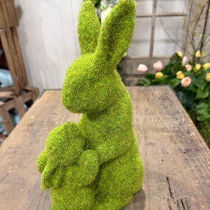 12.25" Flocked Moss Mother & Child Garden Rabbits