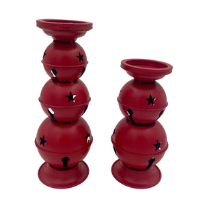 10-12.5" Red Jingle Bells Candle Holder -Set of 2