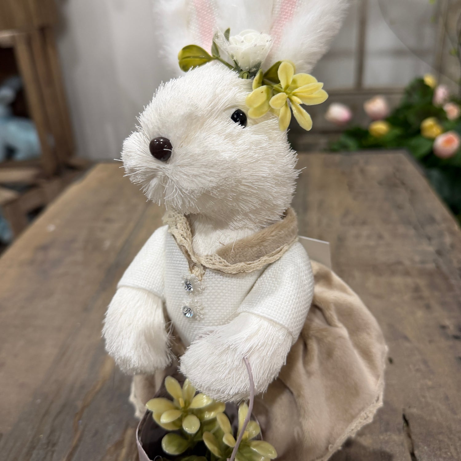 12.25" Sisal Dressed Boy Girl Bunny w/Basket (Sold Individually)